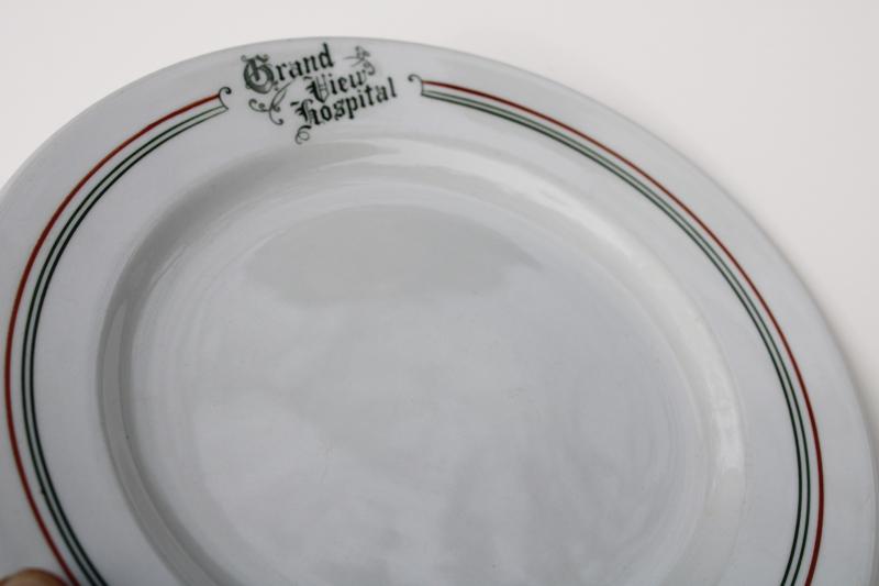 photo of vintage restaurant china plate, ironstone w/ old Grand View hospital letter head #3