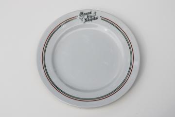 catalog photo of vintage restaurant china plate, ironstone w/ old Grand View hospital letter head