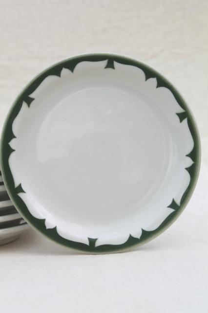 photo of vintage restaurant china plates, deep pine green stencil border on white ironstone dishes #2