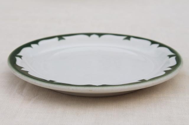 photo of vintage restaurant china plates, deep pine green stencil border on white ironstone dishes #4