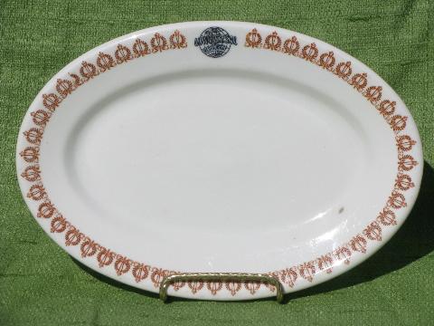 photo of vintage restaurant china platter marked for Universal, old globe mark #1