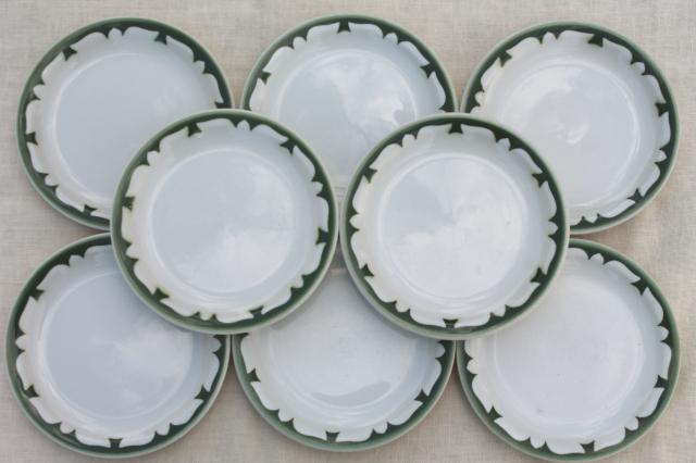 photo of vintage restaurant china sandwich / pie plates, deep pine green stencil border on white ironstone #2