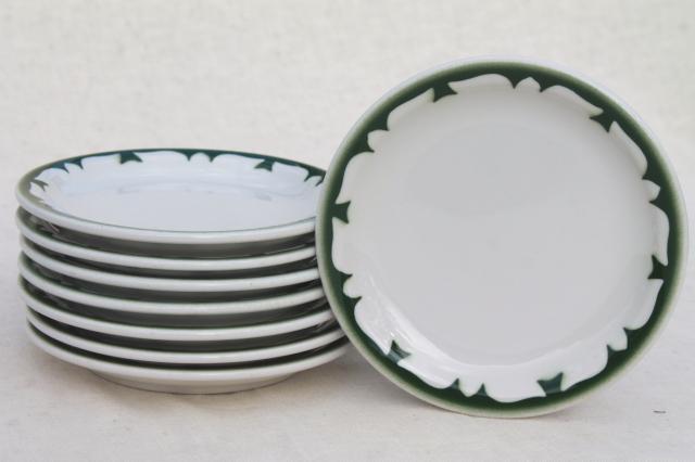 photo of vintage restaurant china sandwich / pie plates, deep pine green stencil border on white ironstone #3