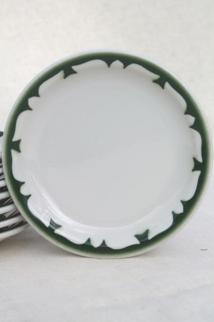 photo of vintage restaurant china sandwich / pie plates, deep pine green stencil border on white ironstone #4