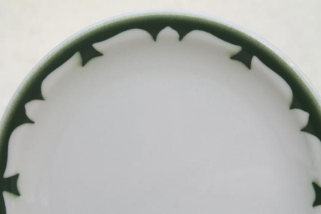 photo of vintage restaurant china sandwich / pie plates, deep pine green stencil border on white ironstone #5