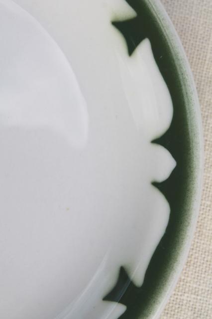 photo of vintage restaurant china sandwich / pie plates, deep pine green stencil border on white ironstone #6