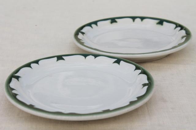 photo of vintage restaurant china sandwich / pie plates, deep pine green stencil border on white ironstone #8