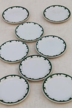 catalog photo of vintage restaurant china sandwich / pie plates, deep pine green stencil border on white ironstone