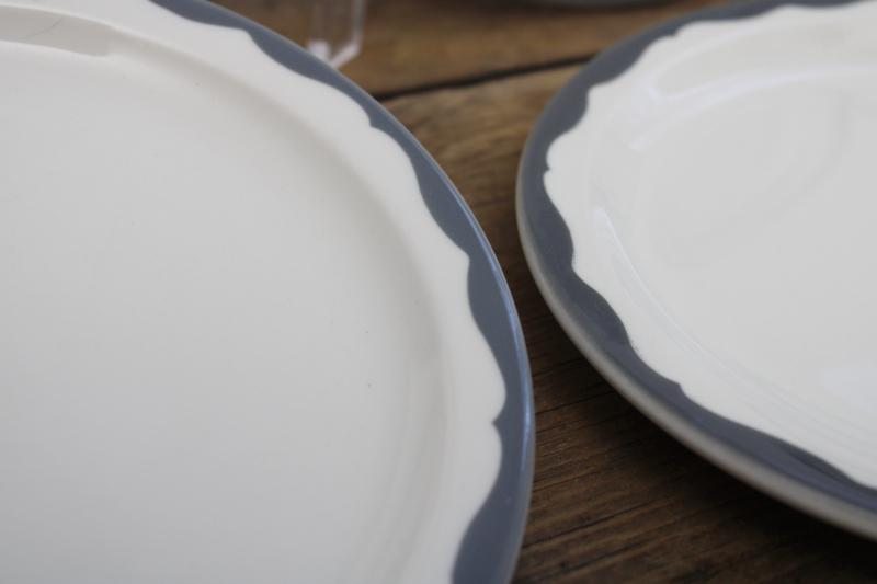 photo of vintage restaurant china side or sandwich plates, heavy white ironstone w/ grey border farmhouse style #2