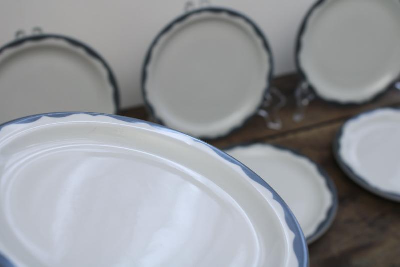 photo of vintage restaurant china side or sandwich plates, heavy white ironstone w/ grey border farmhouse style #3