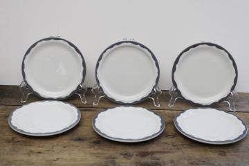 catalog photo of vintage restaurant china side or sandwich plates, heavy white ironstone w/ grey border farmhouse style