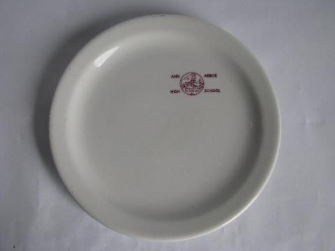 photo of vintage restaurant ware Shenango china plate, Ann Arbor high school The Pioneers #1