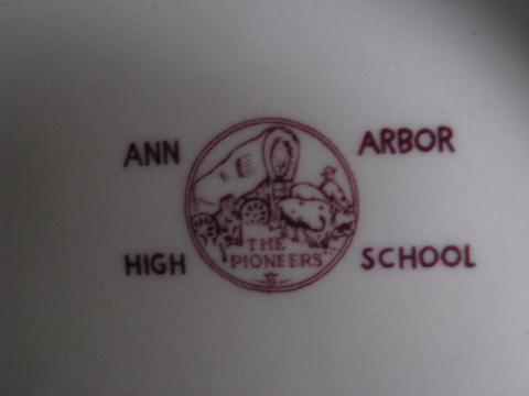 photo of vintage restaurant ware Shenango china plate, Ann Arbor high school The Pioneers #2