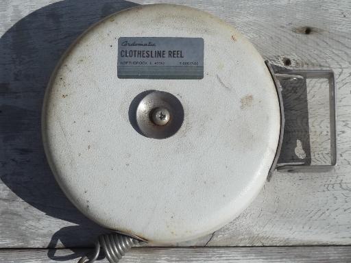 photo of vintage retractable clothesline reels, cordomatic type 30ft wash lines #2