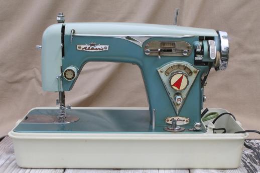 photo of vintage retro colors zig-zag sewing machine w/case & manual, Alden's De Luxe #9