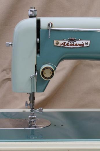 photo of vintage retro colors zig-zag sewing machine w/case & manual, Alden's De Luxe #11