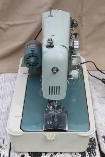 photo of vintage retro colors zig-zag sewing machine w/case & manual, Alden's De Luxe #13