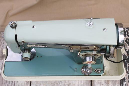 photo of vintage retro colors zig-zag sewing machine w/case & manual, Alden's De Luxe #16