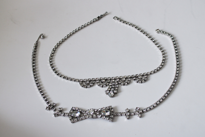 photo of vintage rhinestone choker necklaces lot teardrop chain & diamond bow collar coquette jewelry  #1