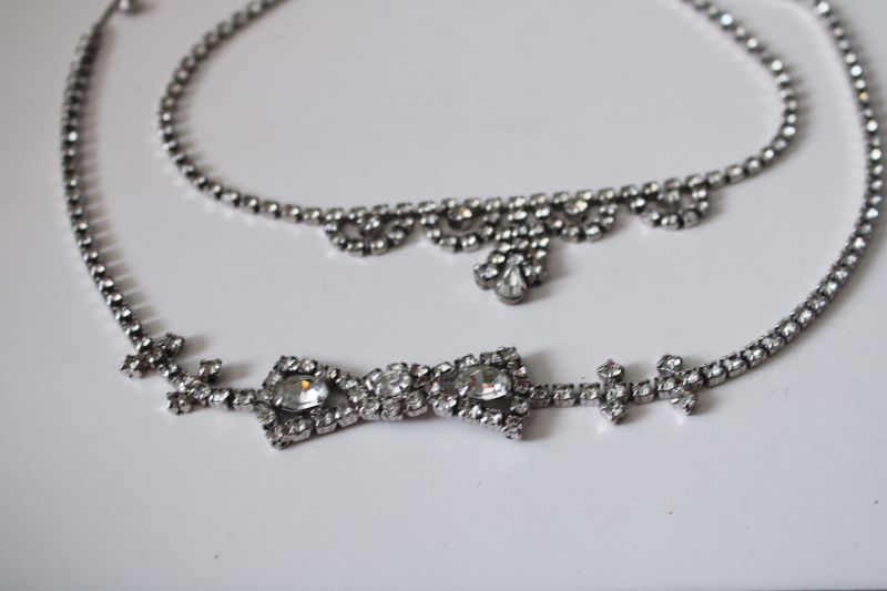 photo of vintage rhinestone choker necklaces lot teardrop chain & diamond bow collar coquette jewelry  #2