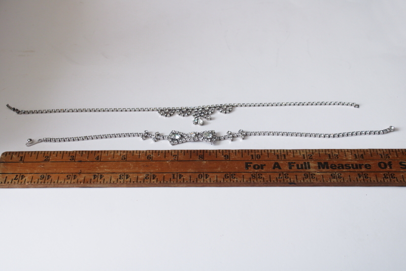 photo of vintage rhinestone choker necklaces lot teardrop chain & diamond bow collar coquette jewelry  #3