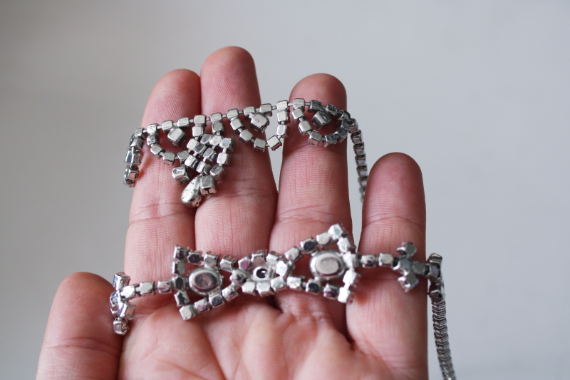 photo of vintage rhinestone choker necklaces lot teardrop chain & diamond bow collar coquette jewelry  #4