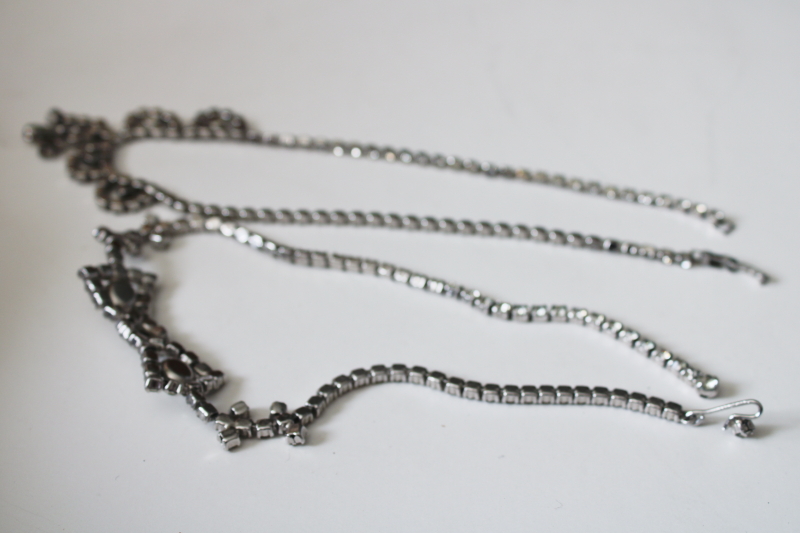 photo of vintage rhinestone choker necklaces lot teardrop chain & diamond bow collar coquette jewelry  #5