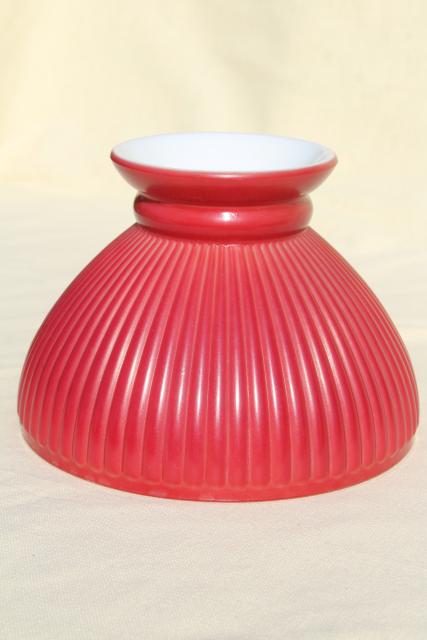 photo of vintage ribbed milk glass shade for student lamp, antique barn red color #1