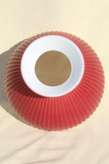 photo of vintage ribbed milk glass shade for student lamp, antique barn red color #5