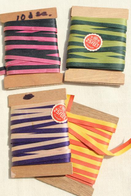 photo of vintage ribbon, candy striped craft paper gift wrap package tie ribbons made in Japan #1