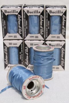 catalog photo of vintage ribbon yarn, spools of taffeta novelty needle art embroidery thread