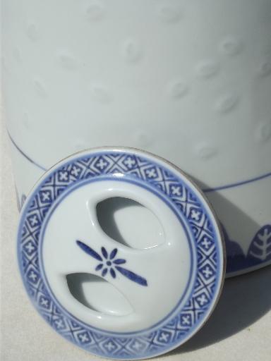 photo of vintage rice china teapot, large blue & white Chinese porcelain tea pot  #6