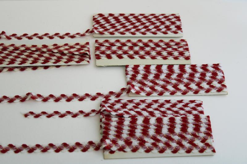 photo of vintage rick-rack or braid trim, farmhouse style red & white gingham or houndstooth #1