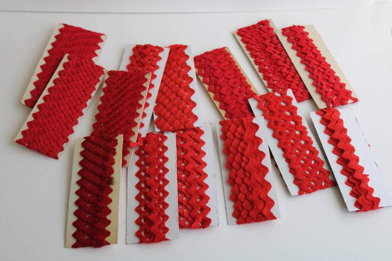 photo of vintage rickrack sewing trim lot, red rick-rack for craft projects or ribbon #1