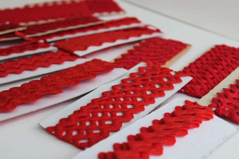 photo of vintage rickrack sewing trim lot, red rick-rack for craft projects or ribbon #3