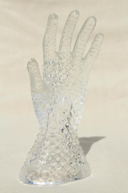 photo of vintage ring holder, crystal clear pressed glass lady's hand to hold rings #1