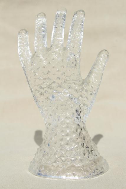 photo of vintage ring holder, crystal clear pressed glass lady's hand to hold rings #4