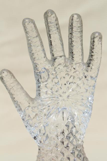 photo of vintage ring holder, crystal clear pressed glass lady's hand to hold rings #8