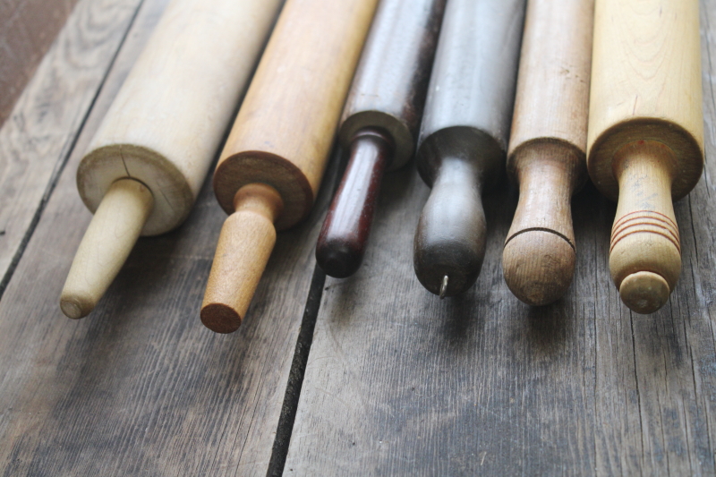 photo of vintage rolling pins lot, six wood rolling pins dark & light wood w/ old worn patina #2