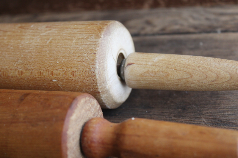 photo of vintage rolling pins lot, six wood rolling pins dark & light wood w/ old worn patina #3