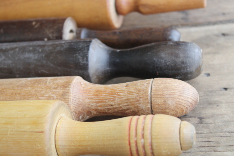 photo of vintage rolling pins lot, six wood rolling pins dark & light wood w/ old worn patina #4