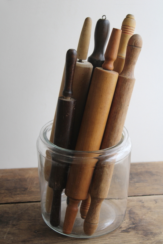 photo of vintage rolling pins lot, six wood rolling pins dark & light wood w/ old worn patina #5