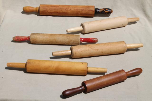 photo of vintage rolling pins, old wood rolling pin collection, primitive kitchenware #1