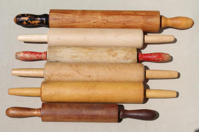 photo of vintage rolling pins, old wood rolling pin collection, primitive kitchenware #11