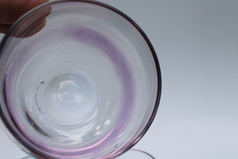 photo of vintage roly poly round tumblers, lowball glasses w/ iridescent colors #3