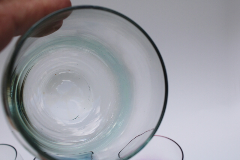 photo of vintage roly poly round tumblers, lowball glasses w/ iridescent colors #4