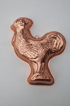 vintage rooster jello mold, copper aluminum pan wall hanging french country kitchen decor 