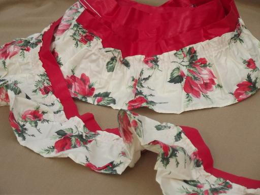 photo of vintage rose chintz cotton fabric ruffle edging, retro sewing trim #1