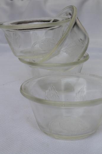 photo of vintage rose leaf embossed glass custard cups set, oven proof kitchen glass ramekins  #1