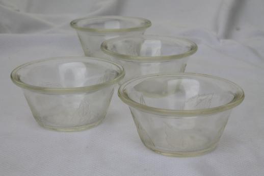 photo of vintage rose leaf embossed glass custard cups set, oven proof kitchen glass ramekins  #2